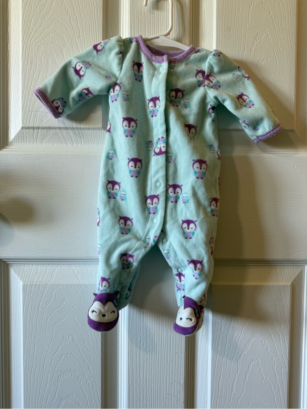 Carters NB Plush Mint & Purple Owl Fleece Sleeper - 2/$10 Fleece Sleepers